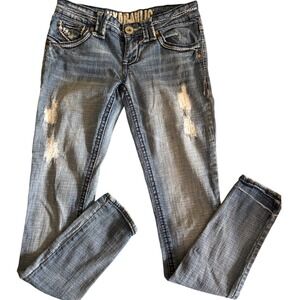 Hydraulic Vikki Legging Jeans Juniors7/8 Med Wash Distressed Thick Stitch Blue